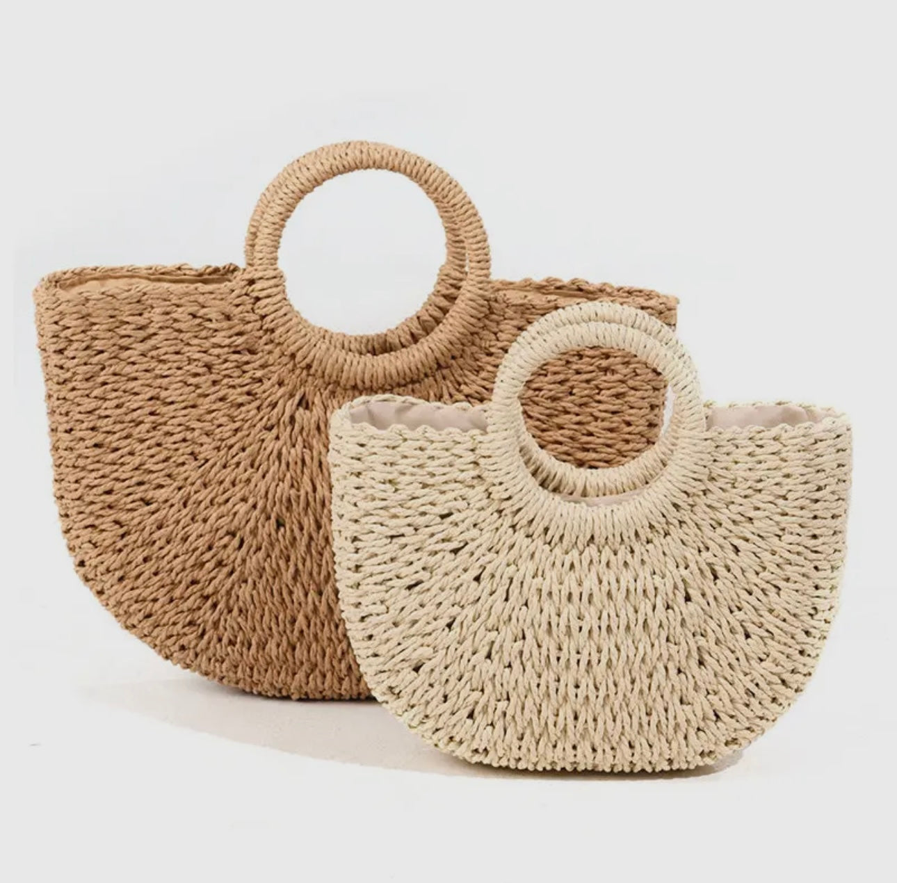 Half Moon Straw Tote- Brown