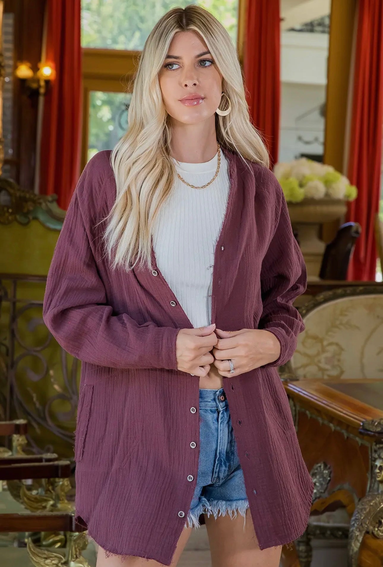 Wine Haven Button-Up Top