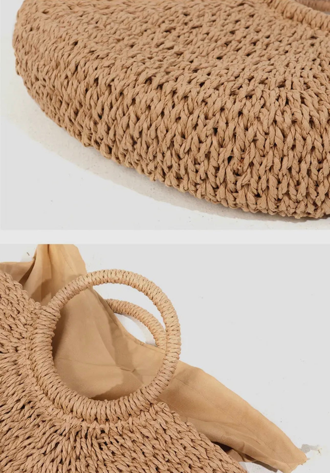 Half Moon Straw Tote- Brown