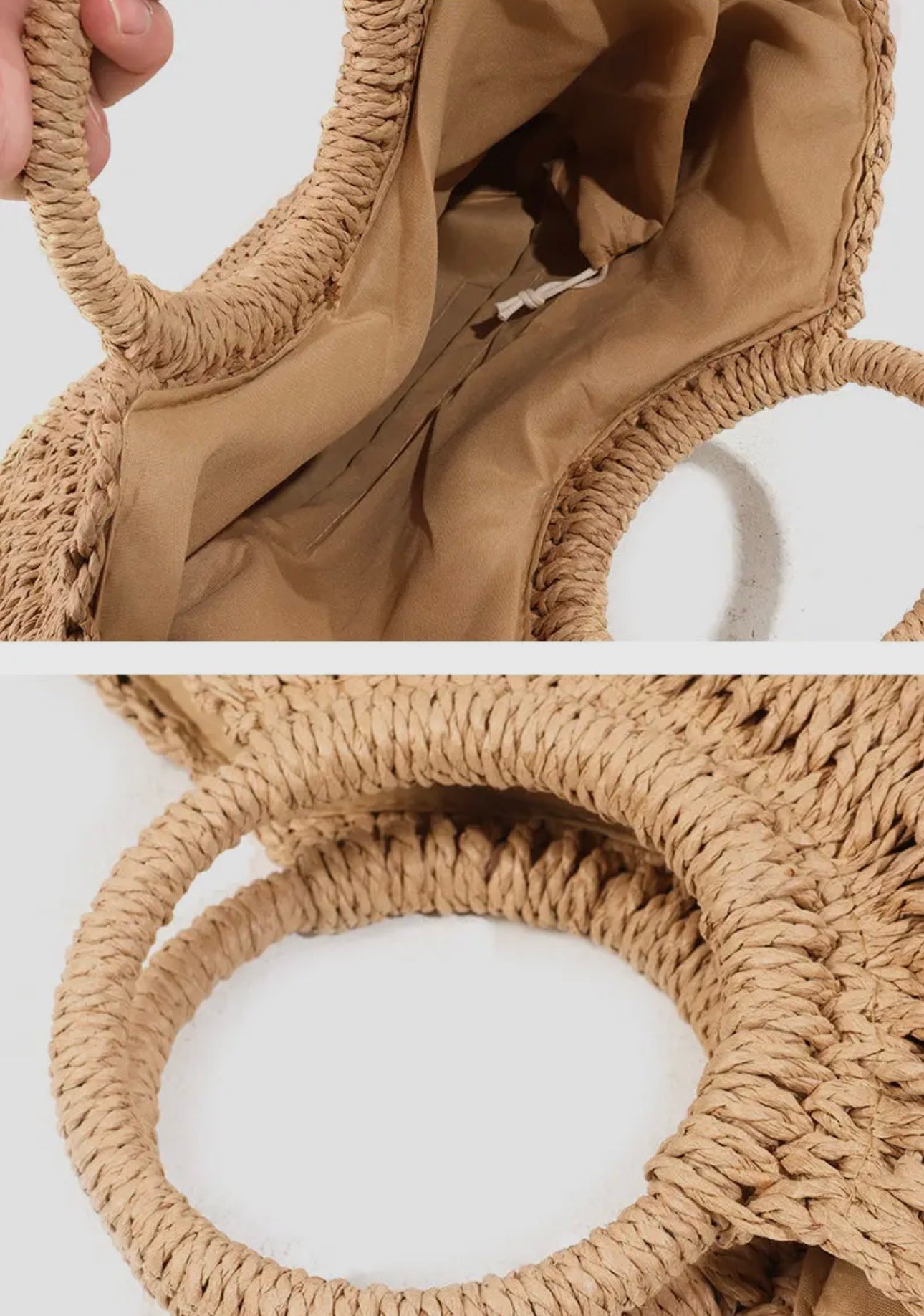 Half Moon Straw Tote- Brown