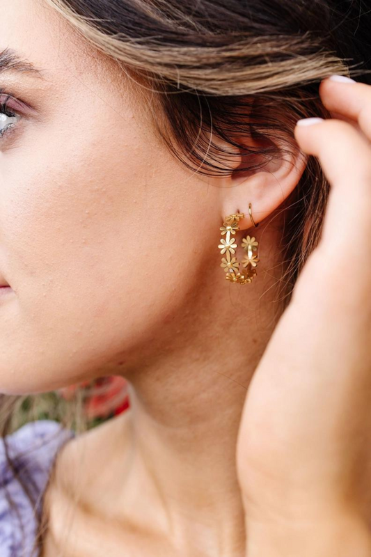 Gold Daisy Hoops- Hypoallergenic