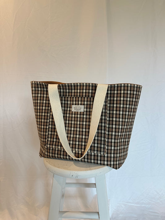 Espresso Plaid Tote | Handmade