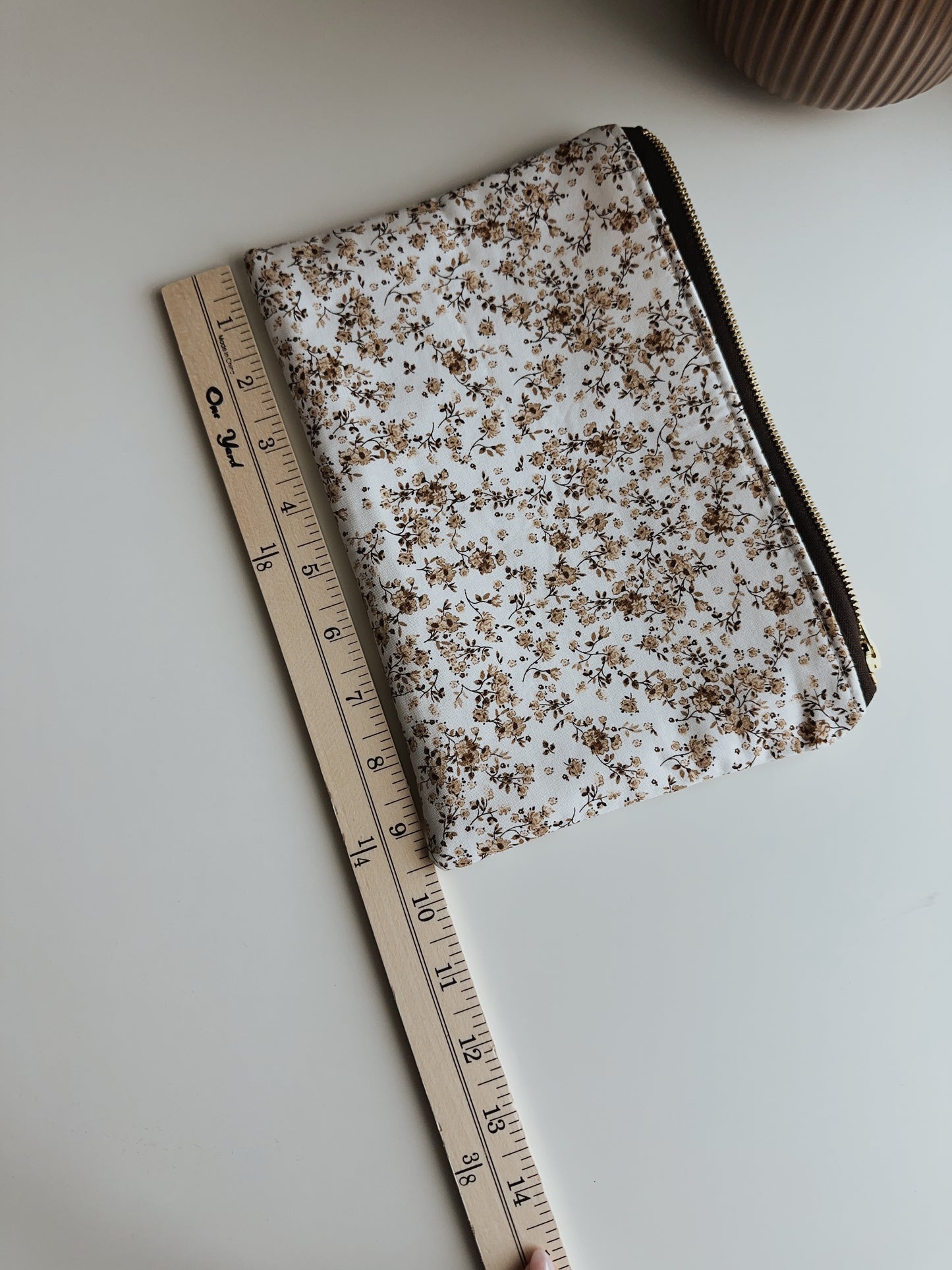Neutral Bloom Zipper Pouch