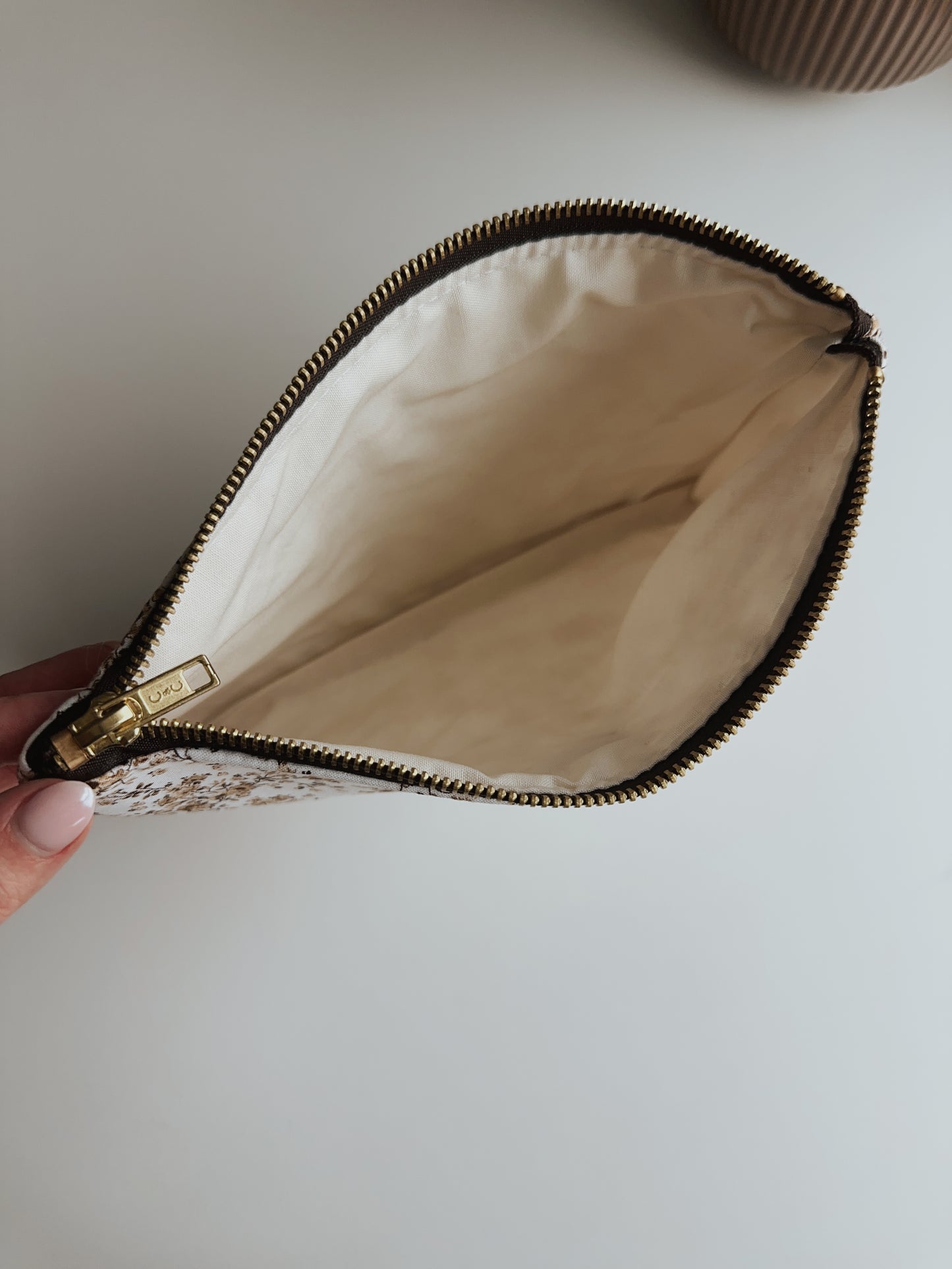 Neutral Bloom Zipper Pouch