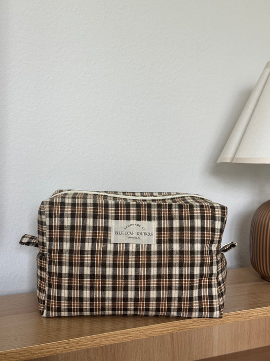 Mocha Plaid Makeup Bag