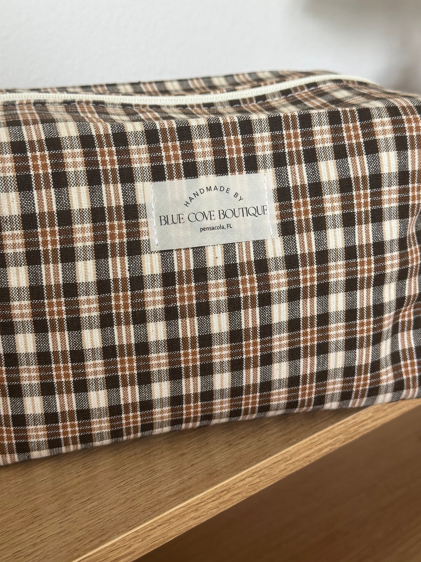 Mocha Plaid Makeup Bag