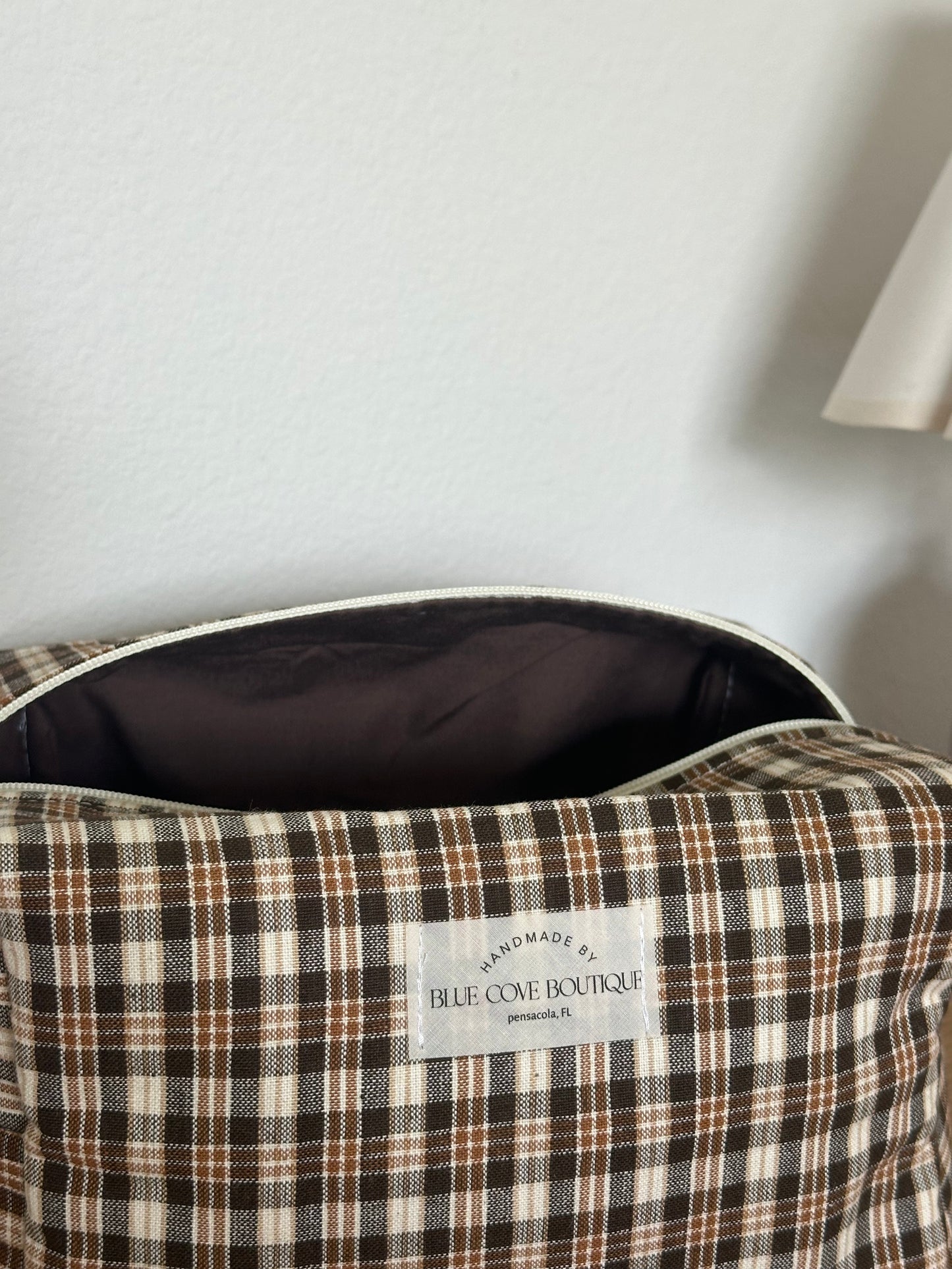 Mocha Plaid Makeup Bag