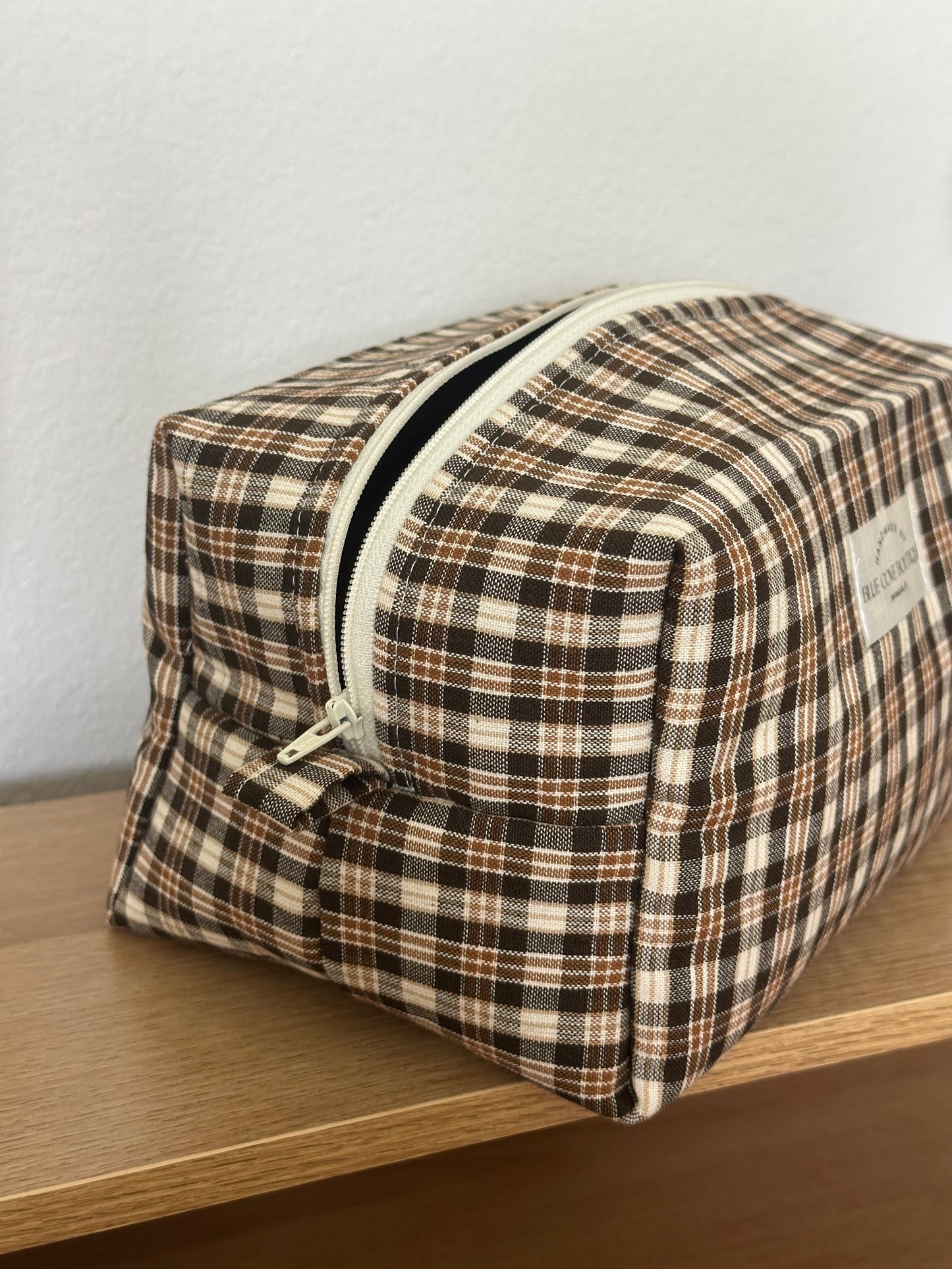 Mocha Plaid Makeup Bag