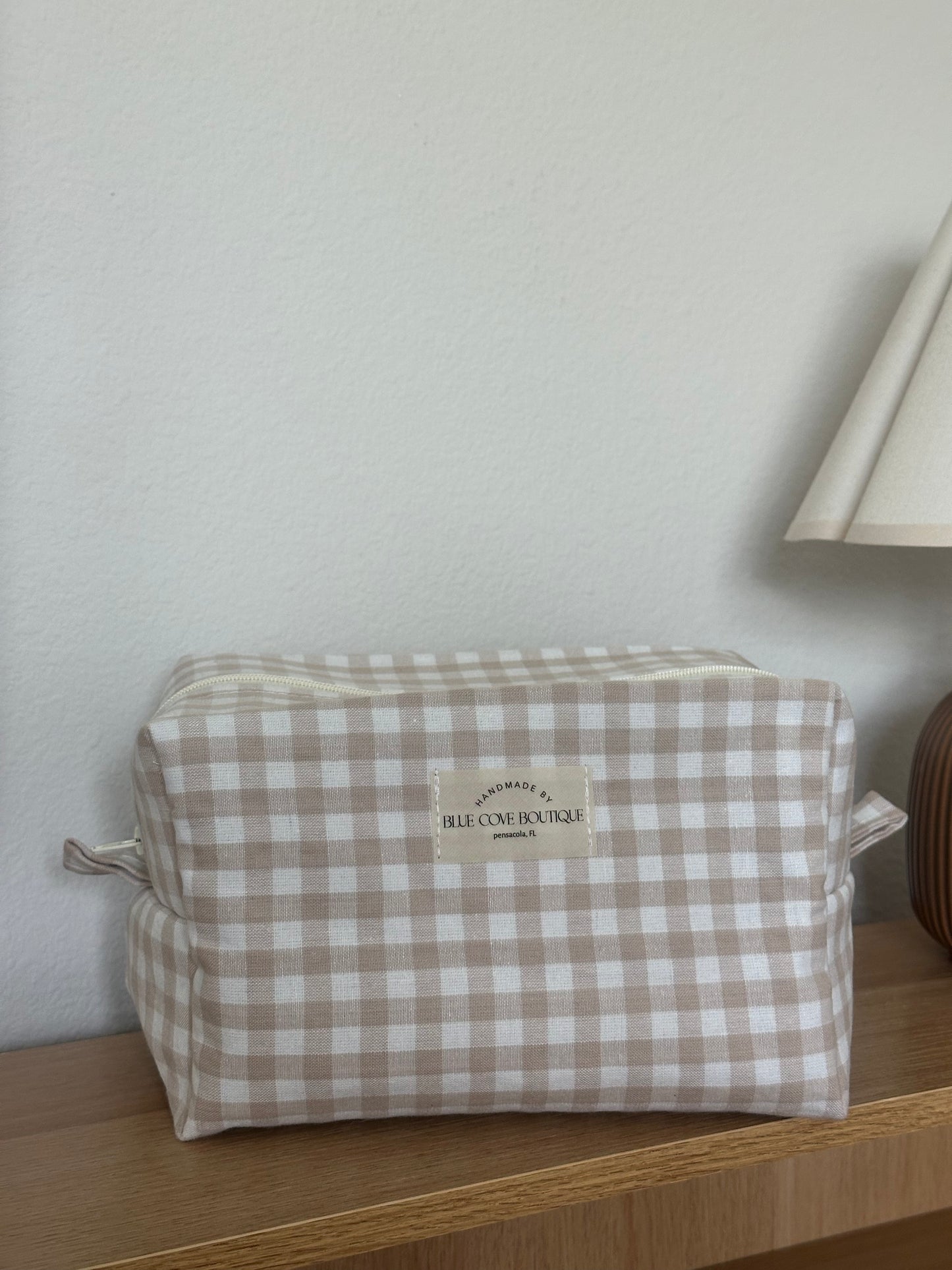Oatmeal Checkered Makeup Bag