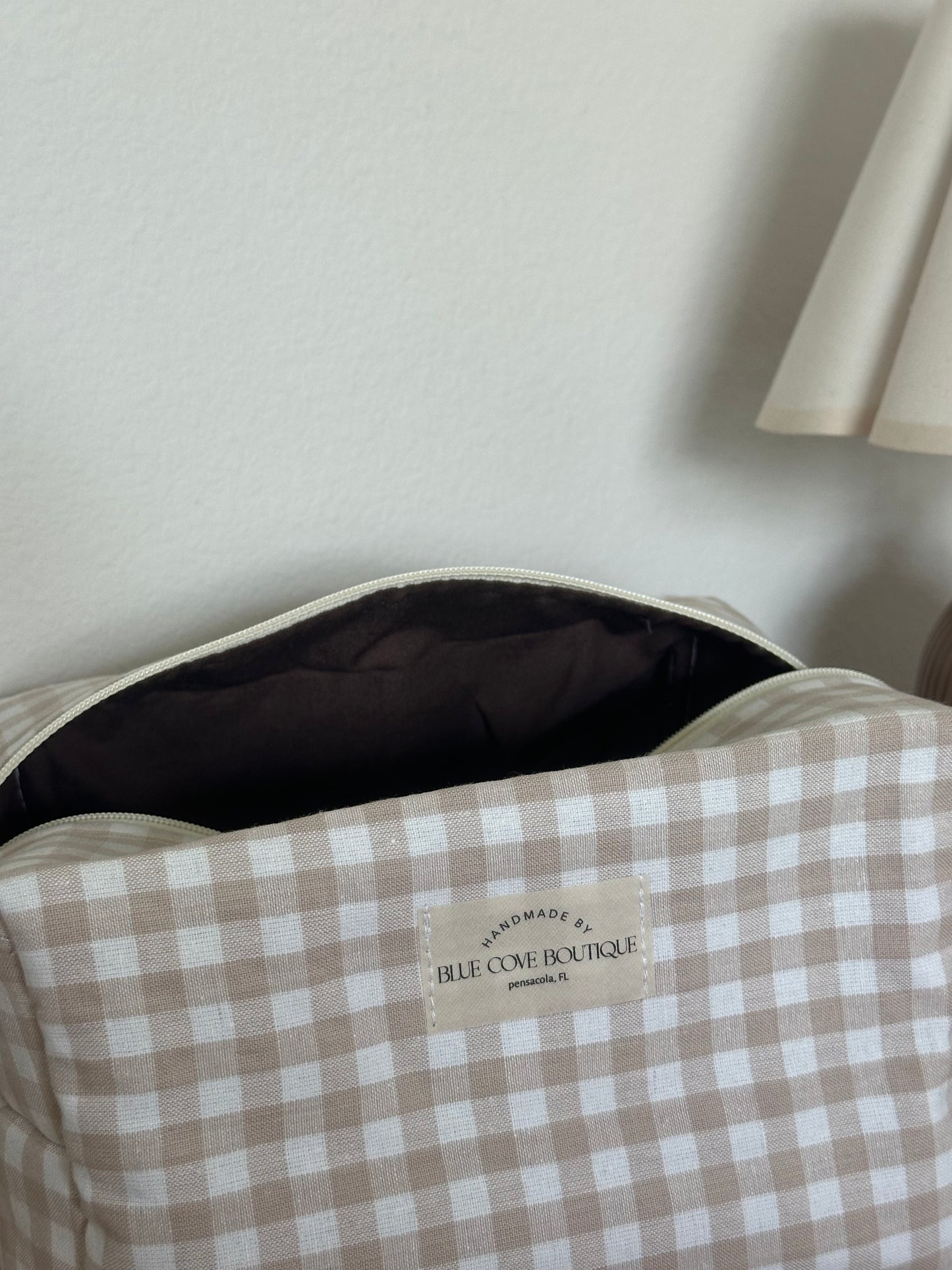 Oatmeal Checkered Makeup Bag