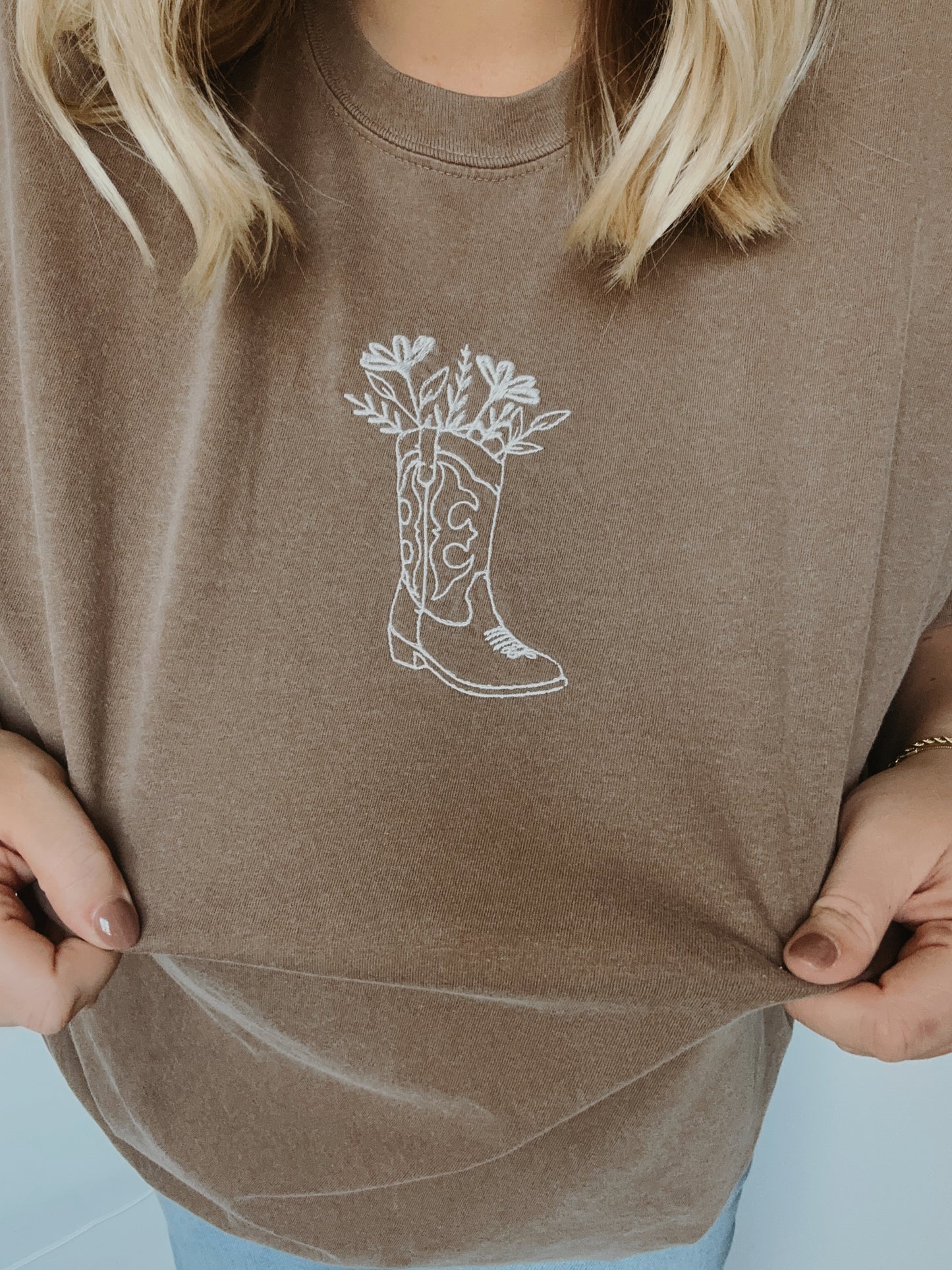 Oversized Cowgirl Boot Embroidered Tee