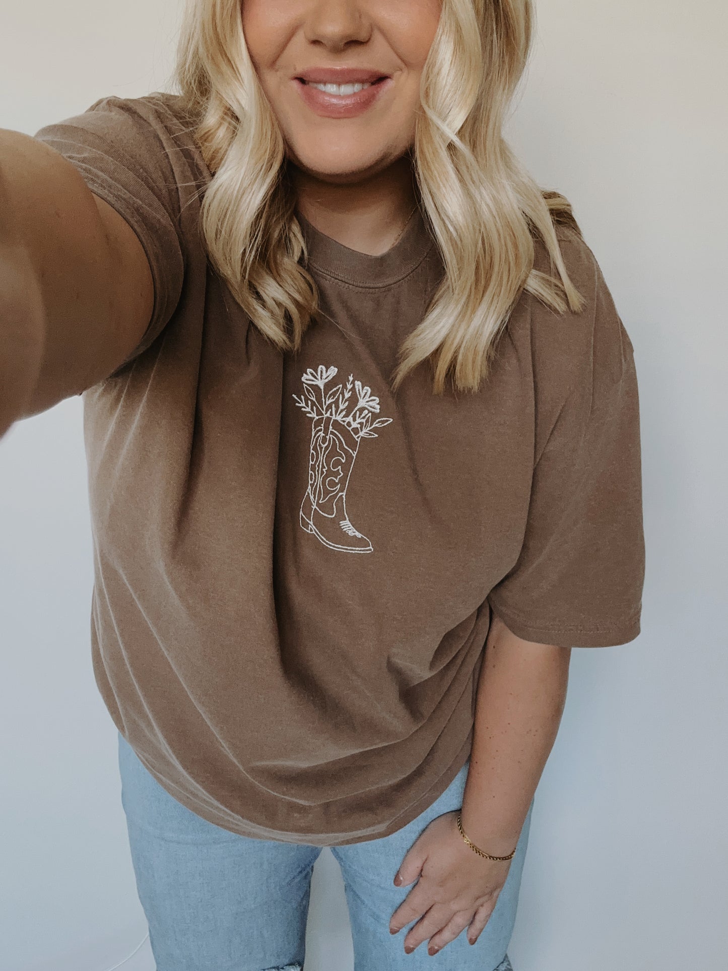 Oversized Cowgirl Boot Embroidered Tee